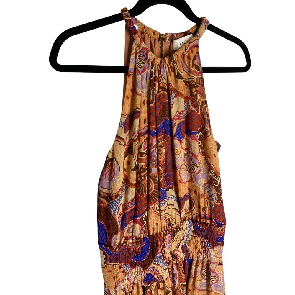 A.L.C. Cory 100% Silk Terracotta Paisley Print Blouson Mini Dress 8 - Picture 6 of 9